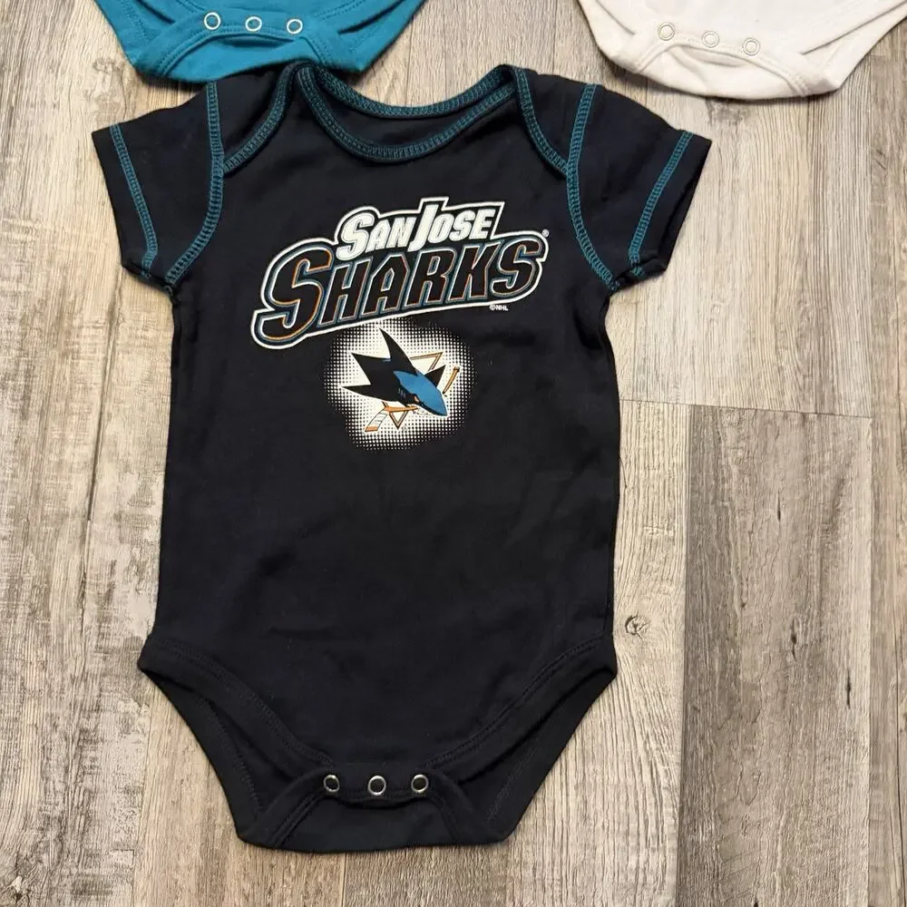 Reebok NHL San Jose Sharks 3pc Creeper Bodysuit Set Infant Baby GIRLS 6M/9M